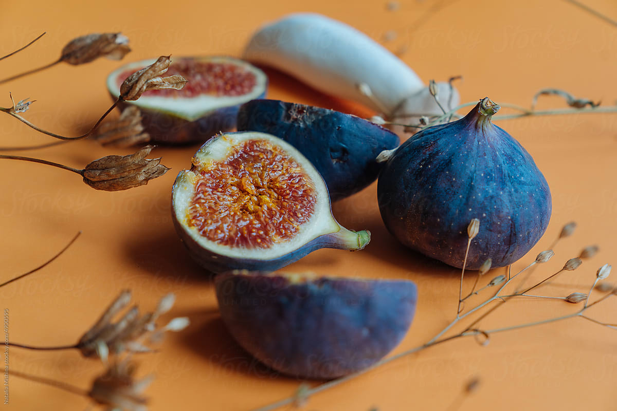 Still life with figs and mushrooms.