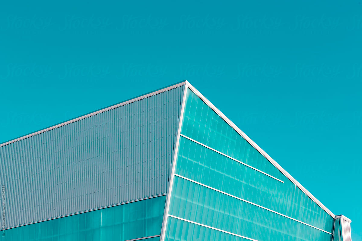 Geometric building in a blue sky