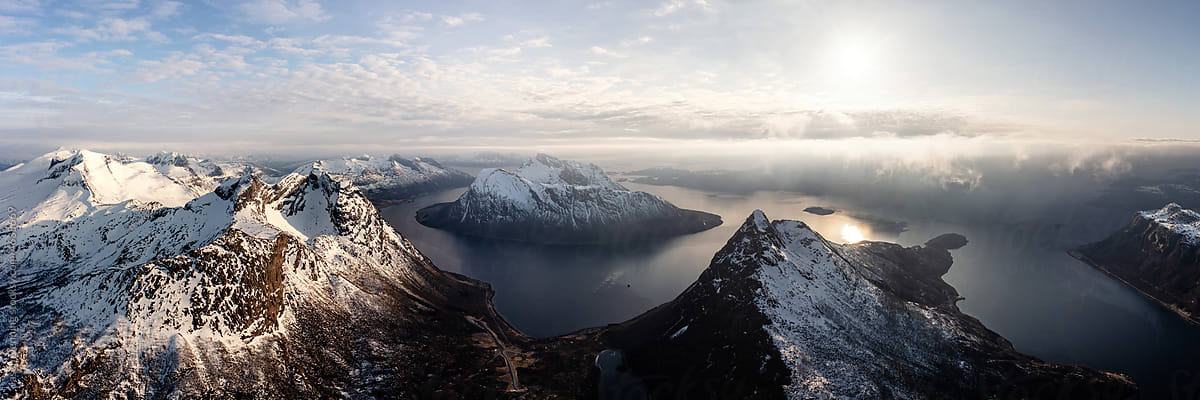 Aerial of Aldra Island LurÃ¸y Nordland Norway arctic circle