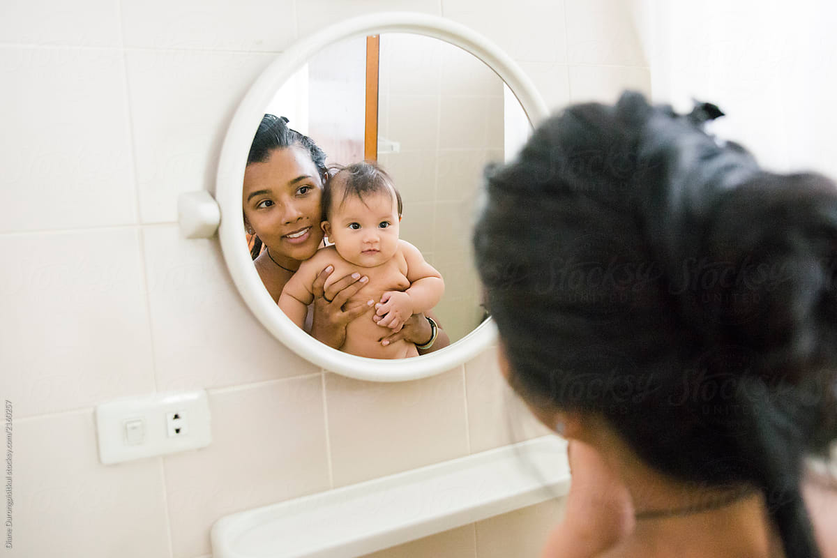 Mother and Baby in Bathroom