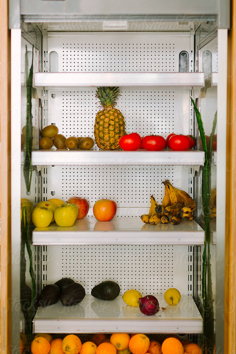 Restaurant fridge with fruits