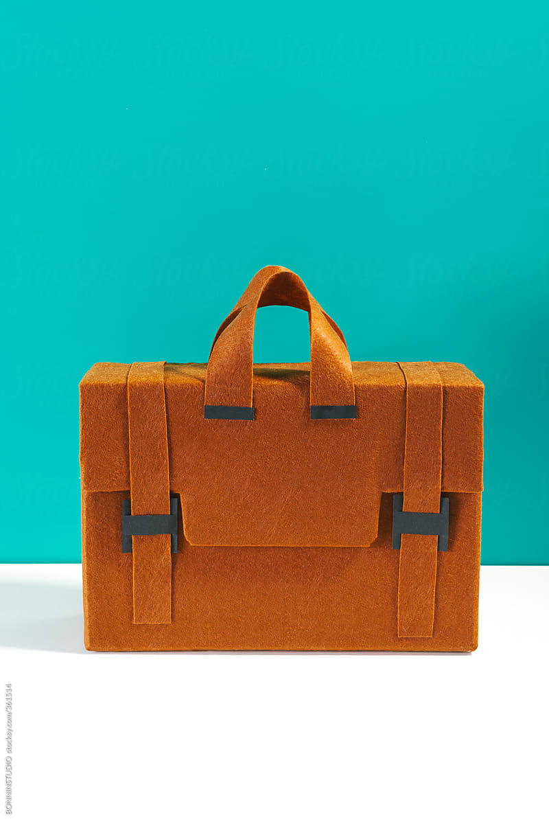 Diy Briefcase Made By Cardboard And Felt In Front A Blue