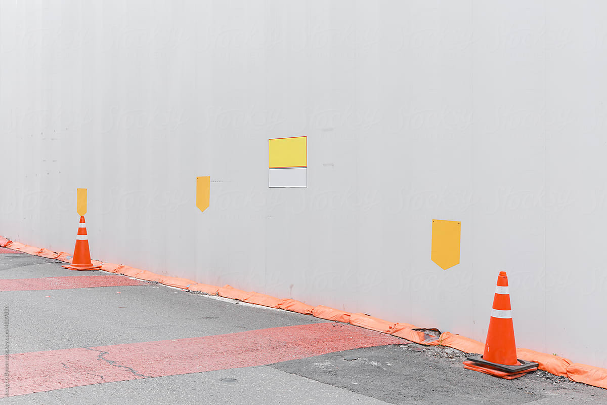 Close-up of a construction site barrier.