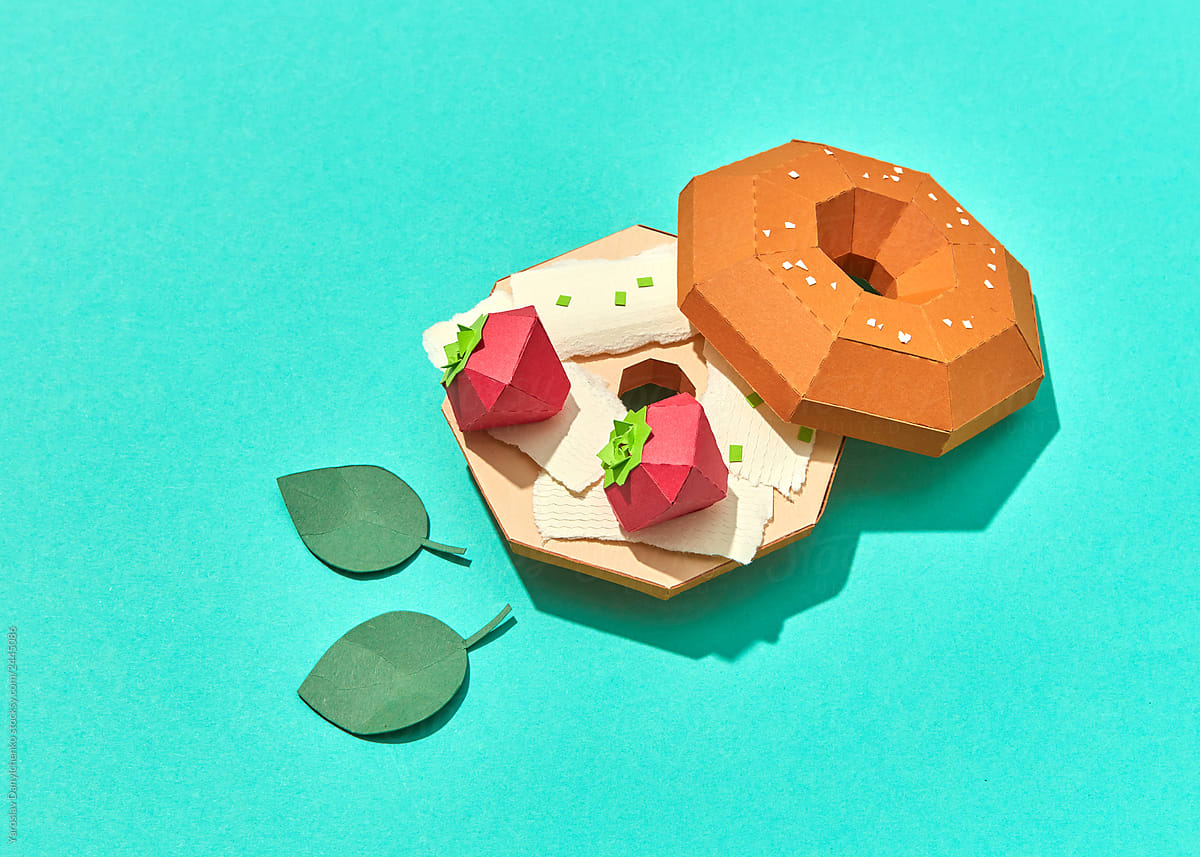"Handmade Food Origami From Paper - Cheese Burger With Strawberry On A