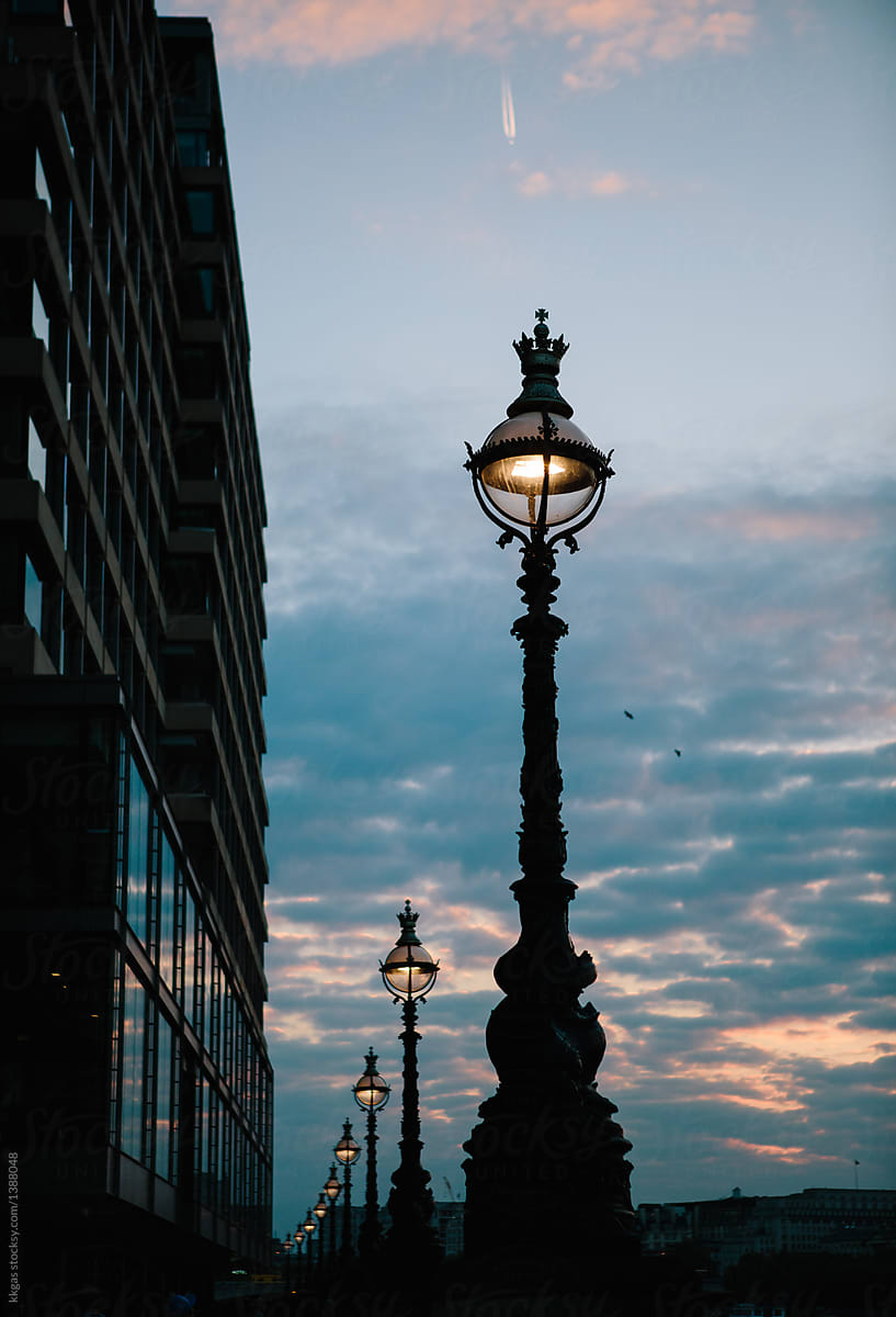 Historic lamp posts on the edge of the River Thames