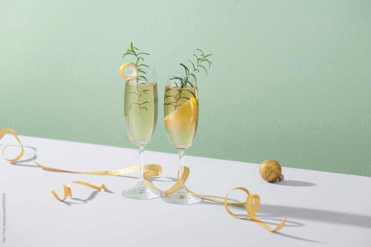 Christmas or New Year Drink with lemon and alcohol