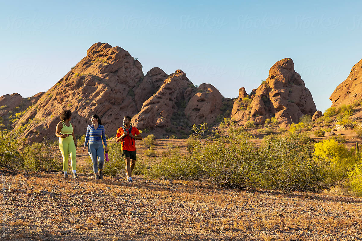 Group of Friends Hiking together in Arizona Desert landscape