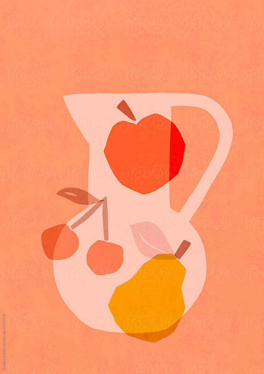 Food and fruits illustration apple cherry pear