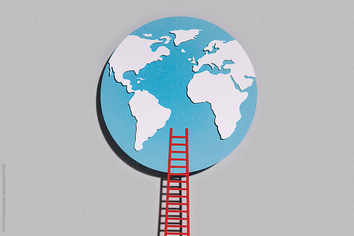 World with a ladder. Conceptual collage