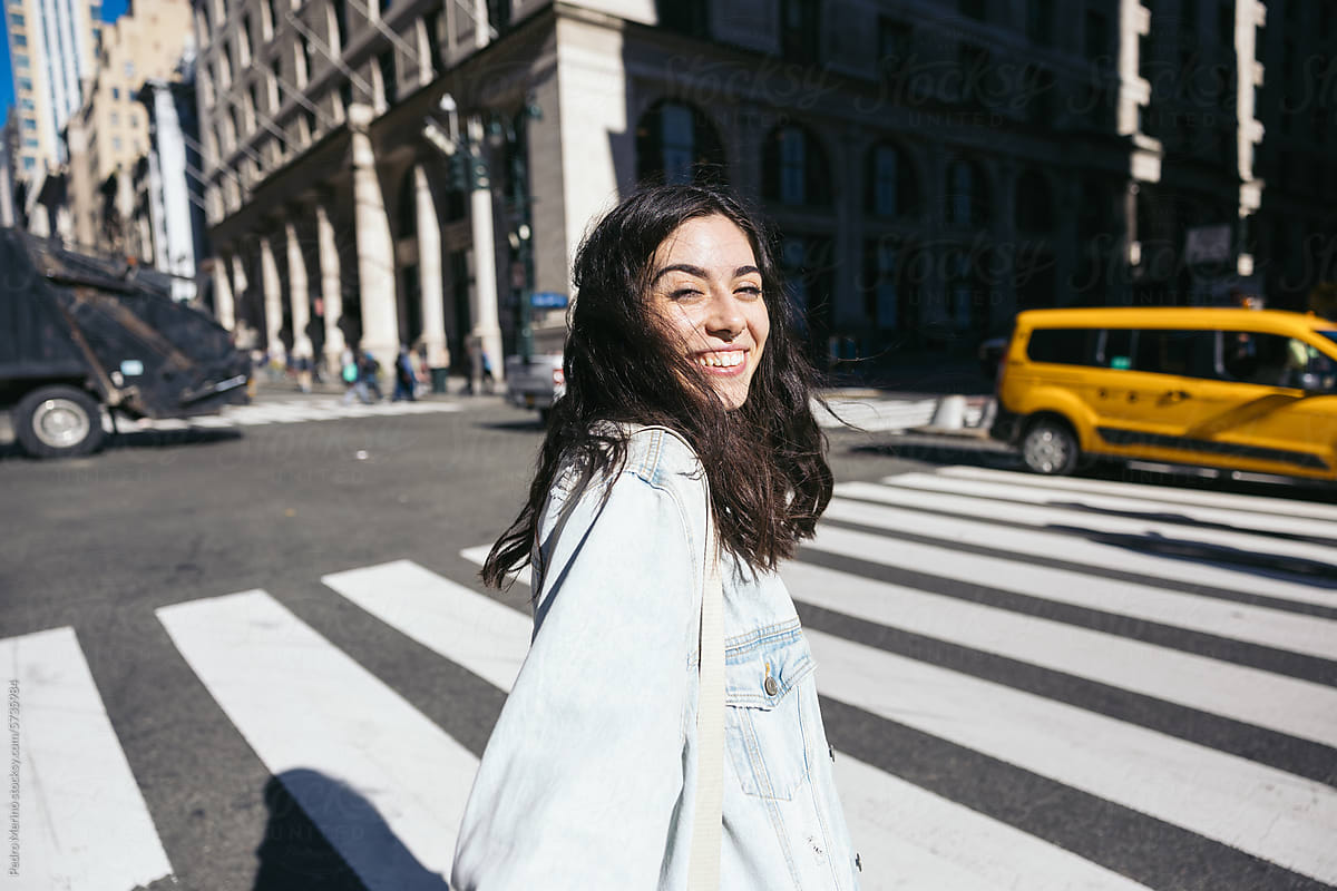 Cheerful woman in New York City