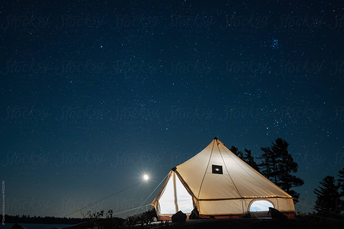 Canvas Tent With Night Sky on Wilderness Island