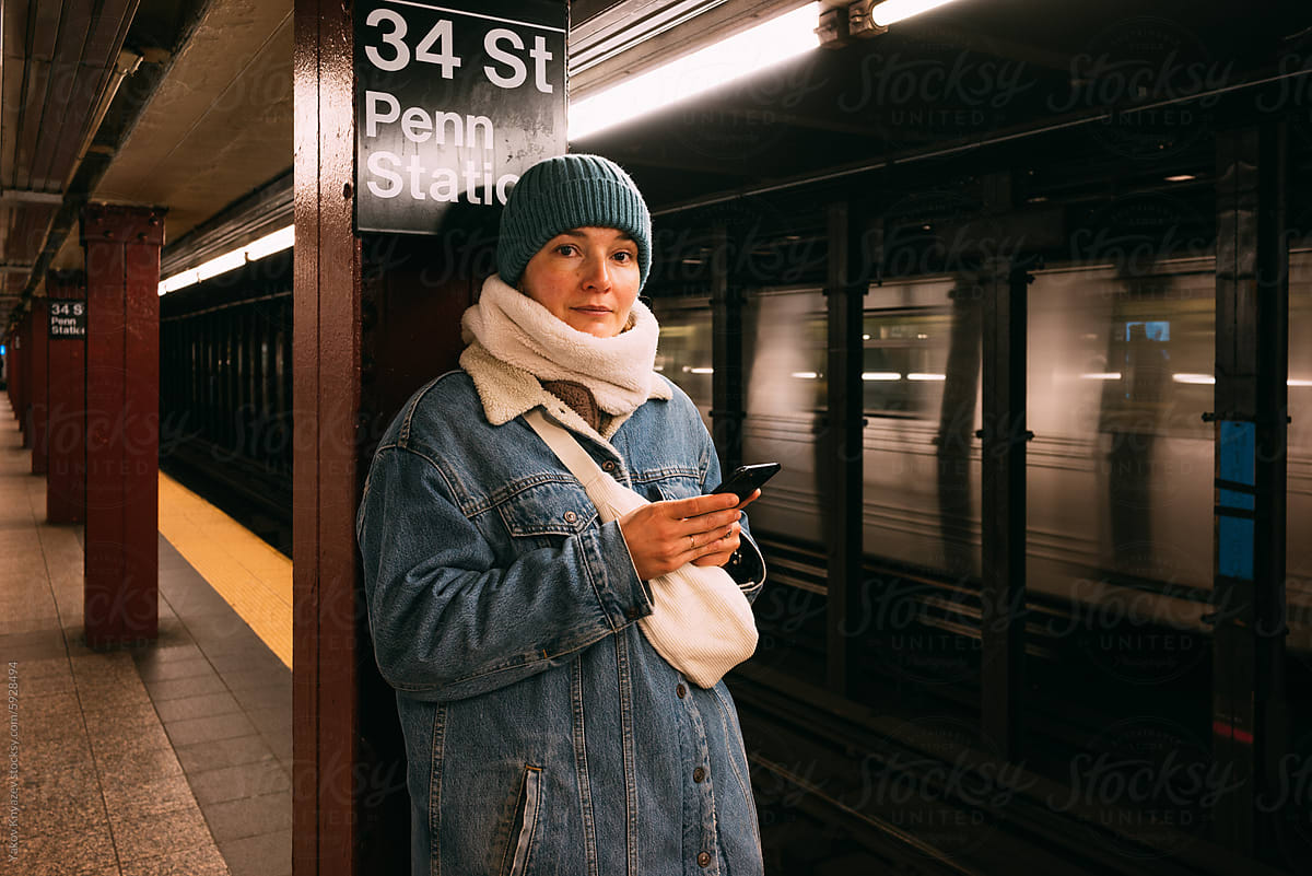 Woman waiting for the train in New York City