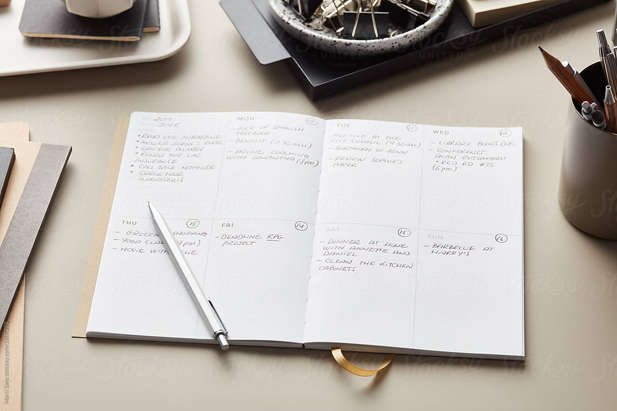 Handwritten notes in weekly planner