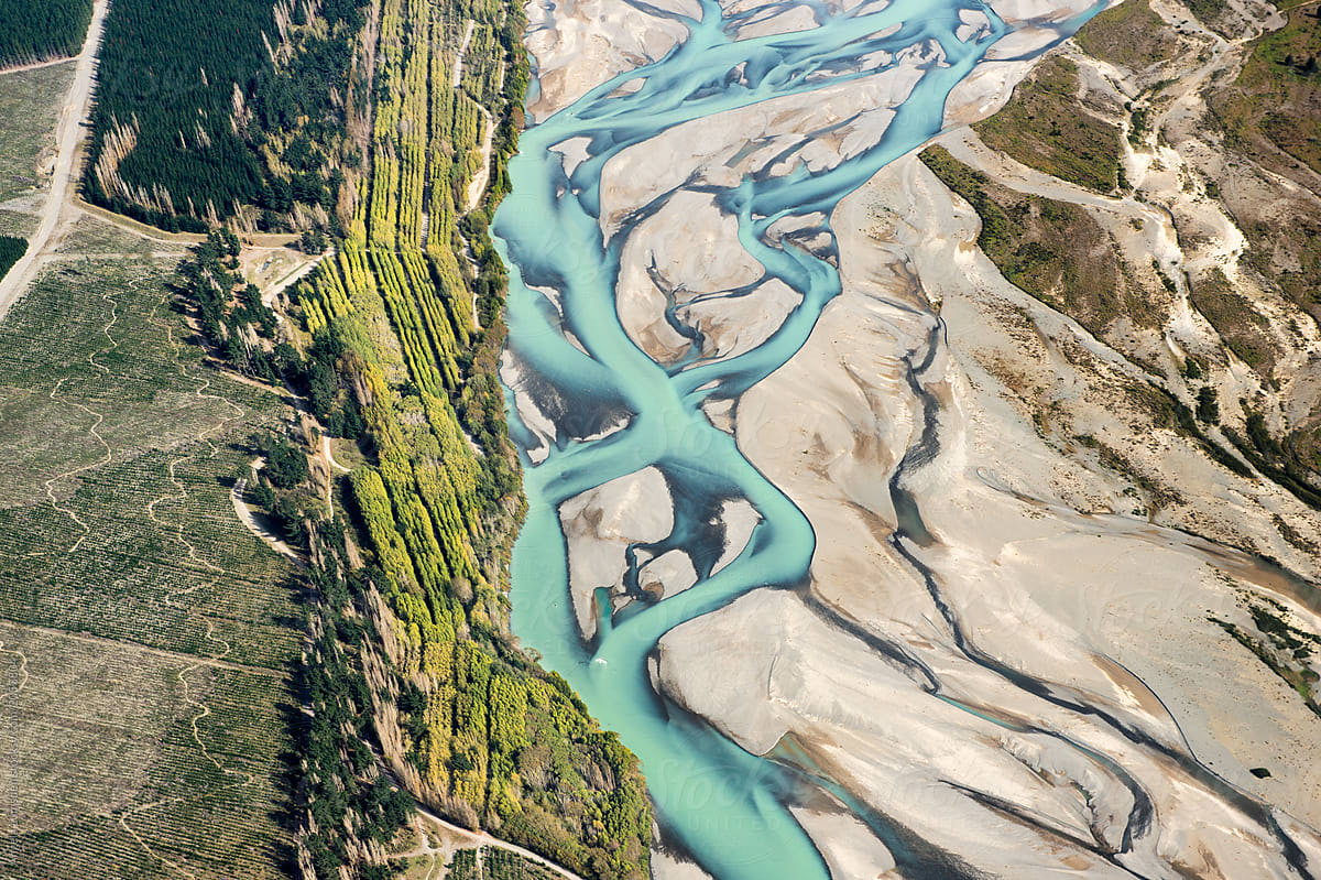 Waimakariri River in North Canterbury, New Zealand, from above