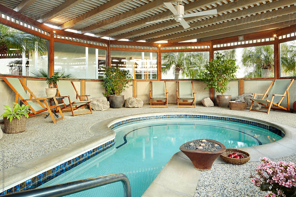 Hot tub pool in a cabana at luxury hot springs spa