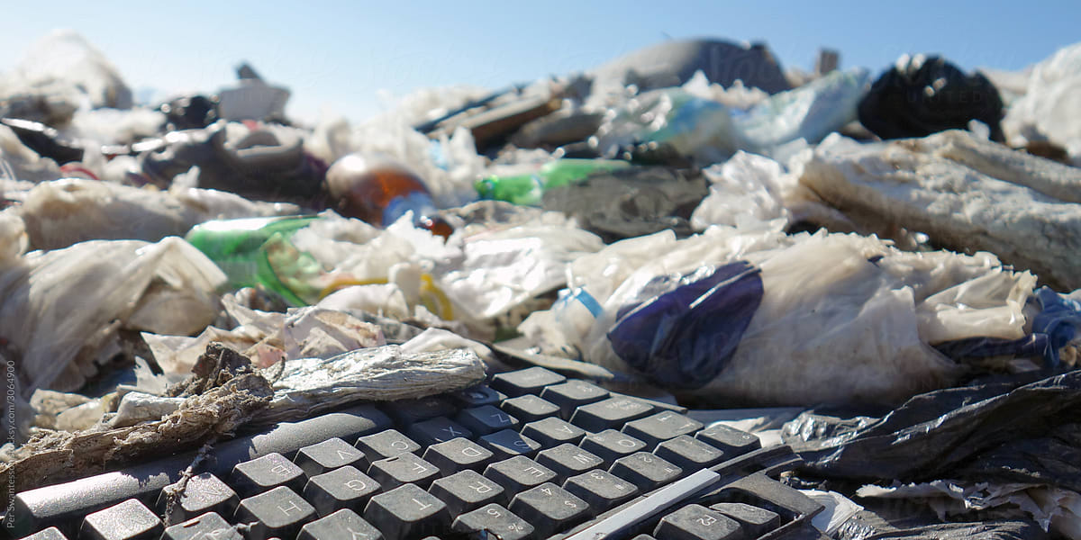 Landfill: electronic waste and plastic waste at landfill