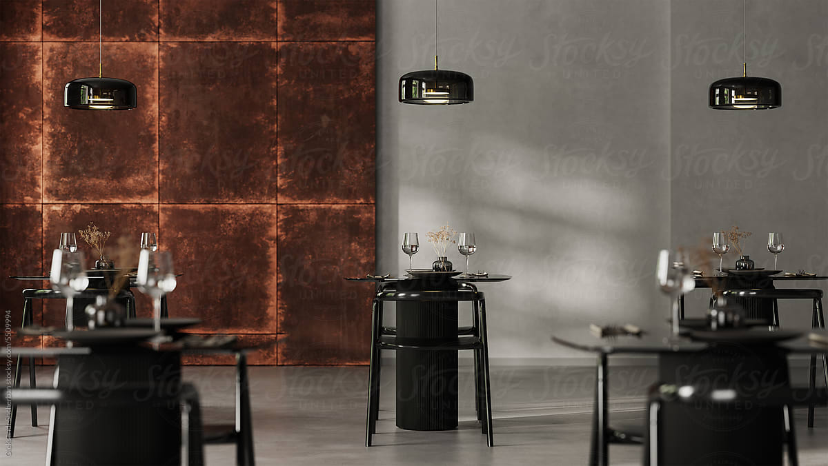 Contemporary restaurant interior concept, 3d render