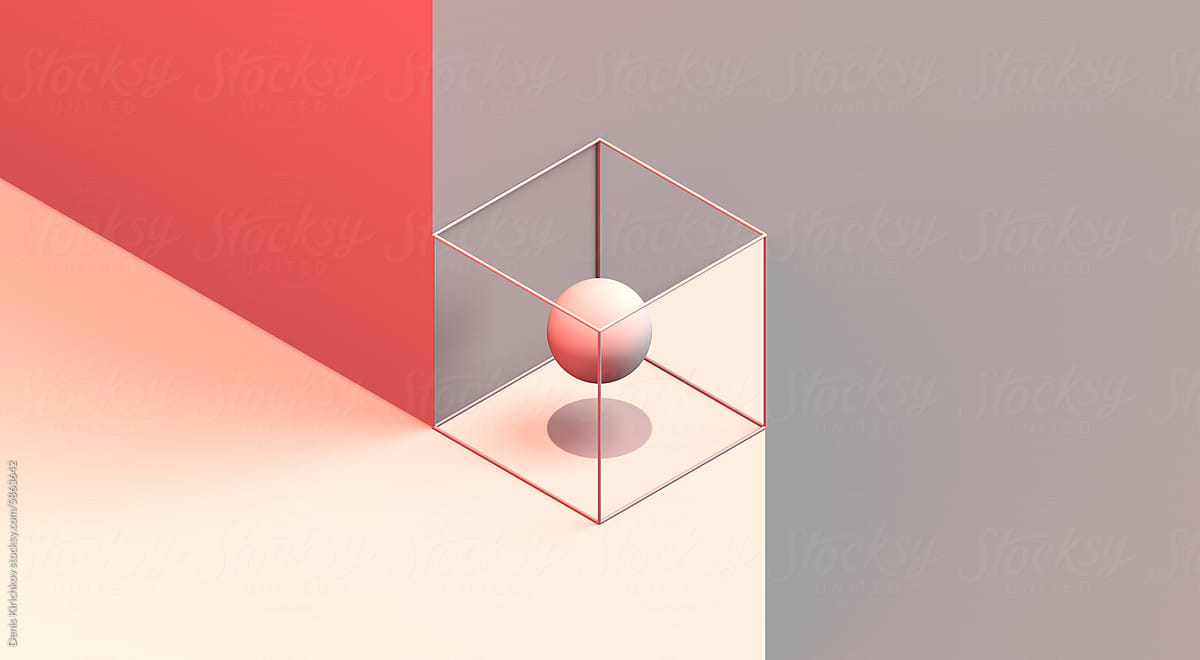 Minimalistic composition with a cube sphere and walls.