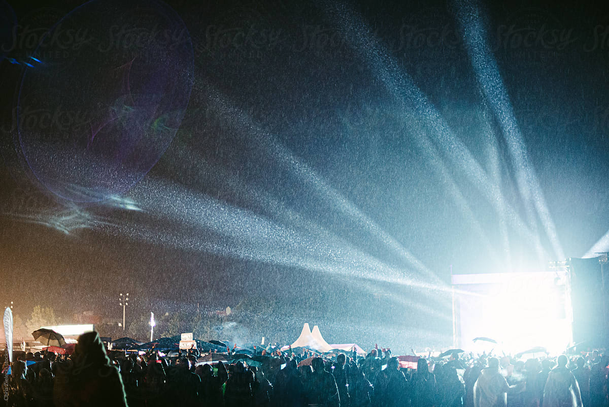 Festival stage at rainy night