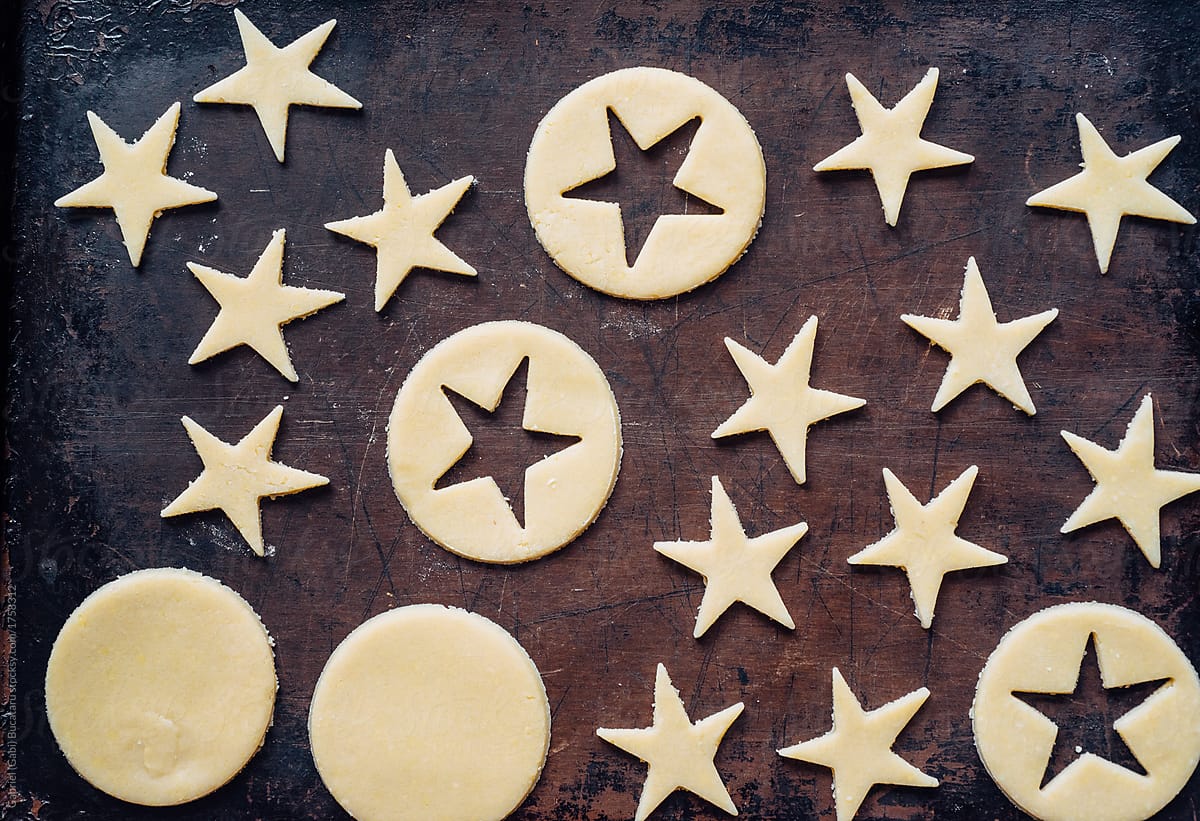 Traditional Christmas star shaped cookie dough in a pan