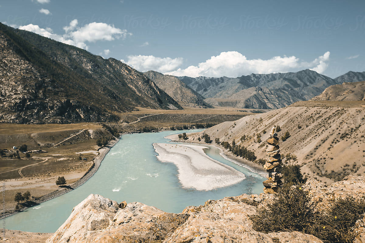 mighty river leading through mountainous altai region