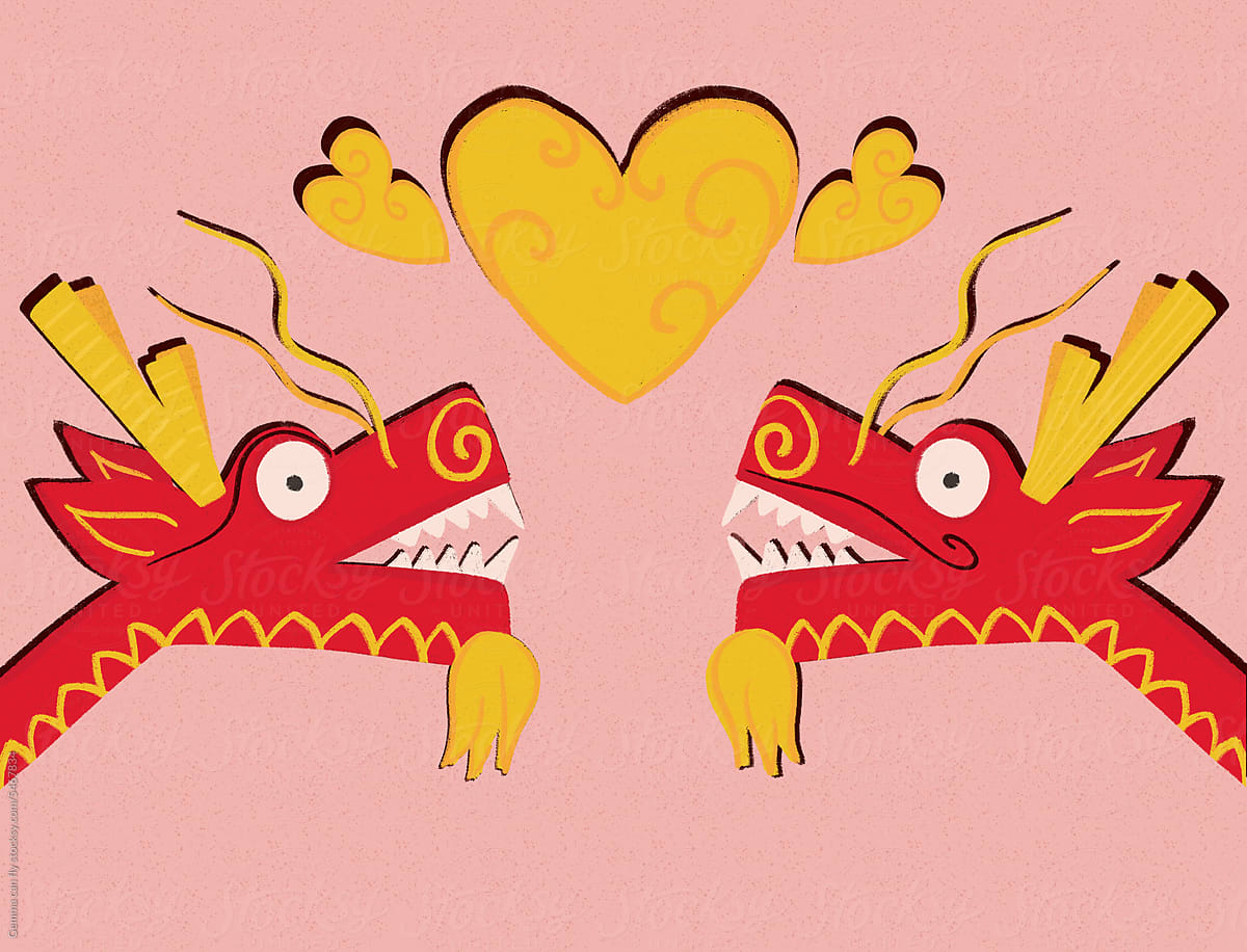 Chinese dragons in love illustration