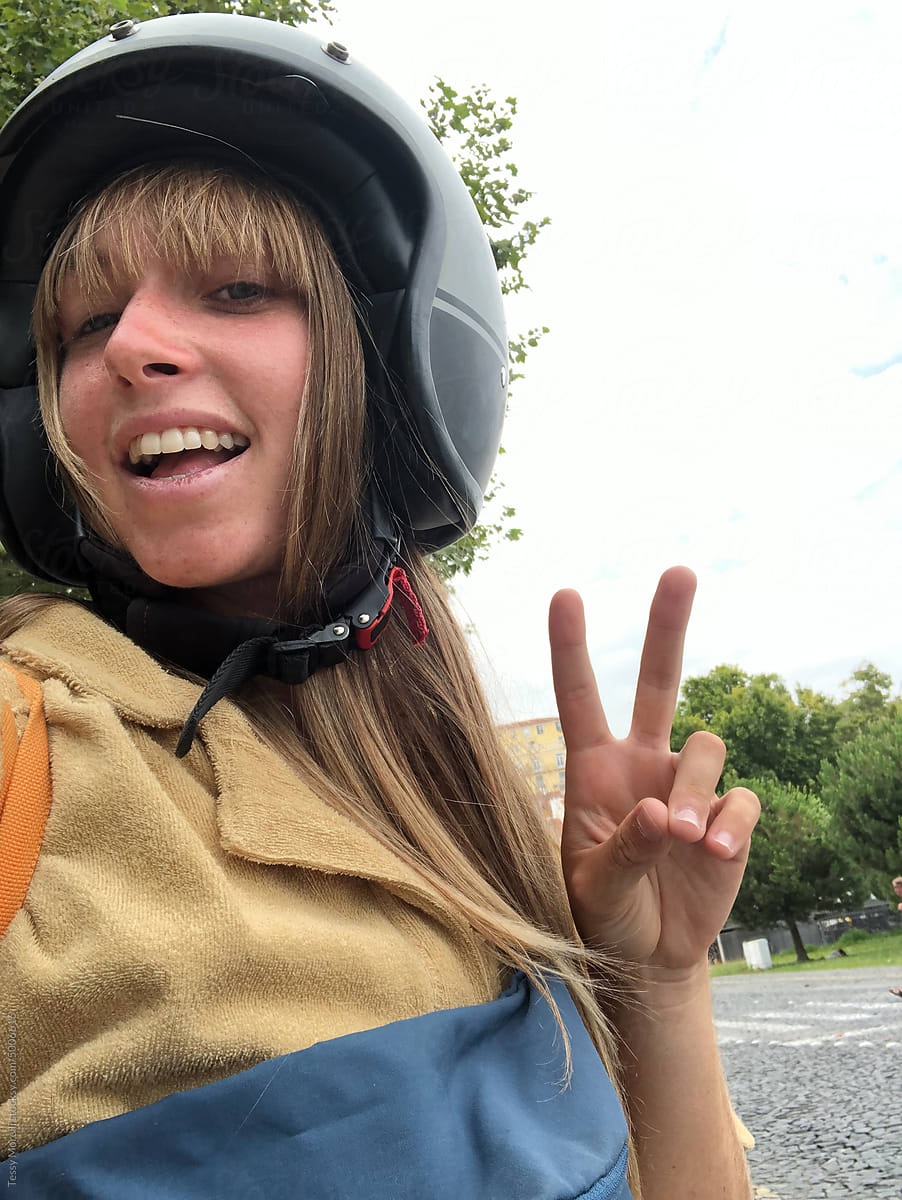UGC selfie of cheeky motorbike passenger