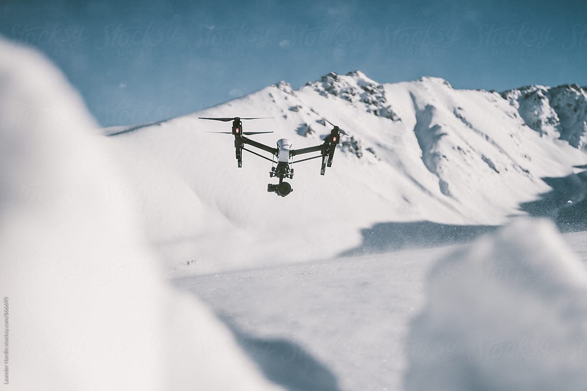 drone ready for take off in snowcovered mountain landscape