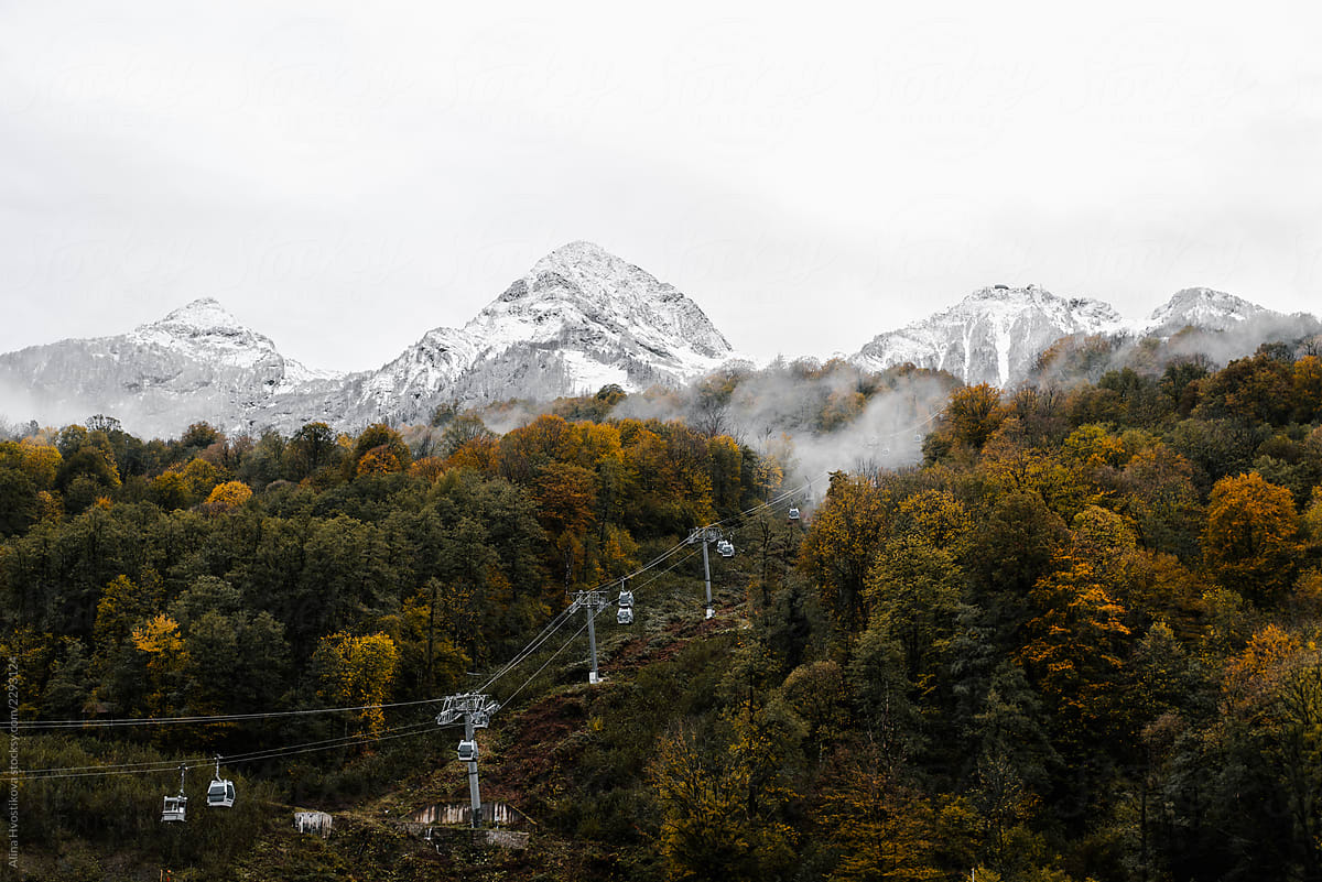 Ski resort funicular in mountains