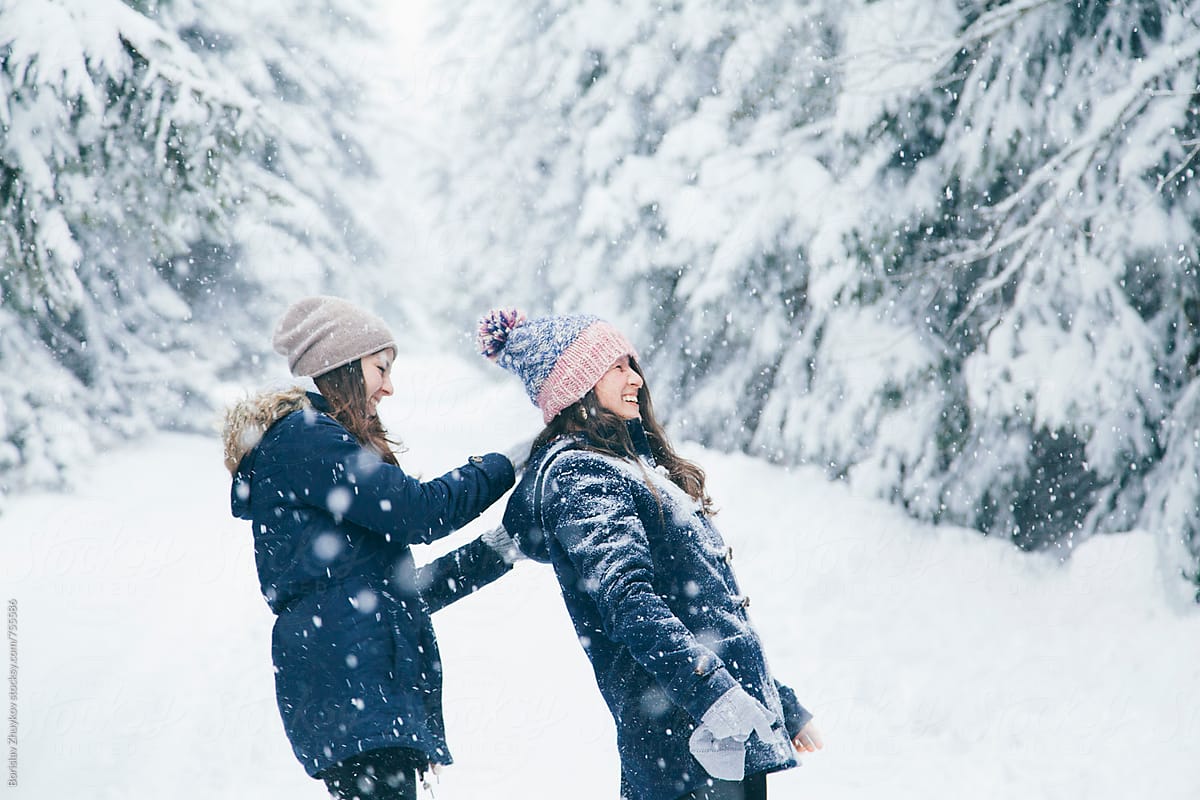 Girlfriends After Snowball Game By Borislav Zhuykov Winter Joyful 8250