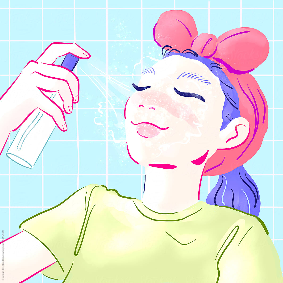 Girl Spraying Toner On Her Face