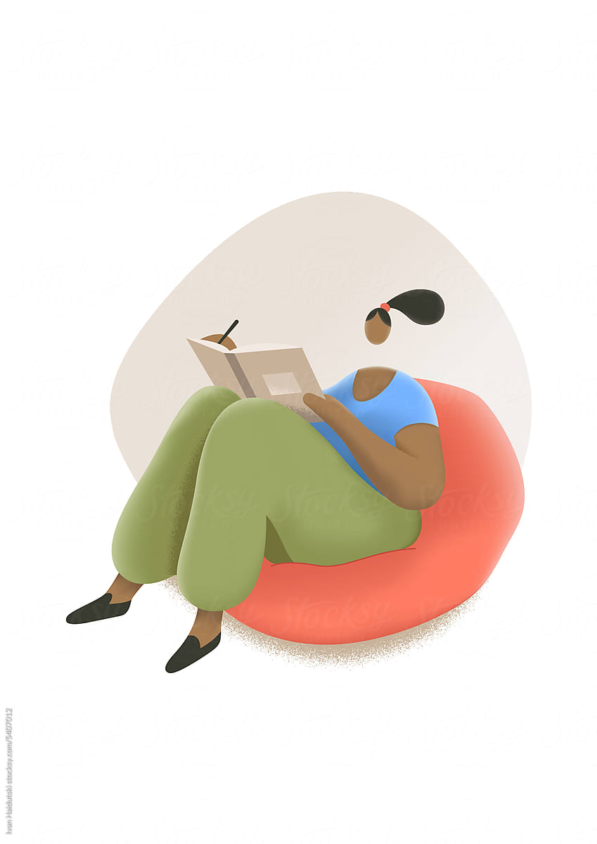 Thoughtful black woman writing in diary cozy sit in a chair at home