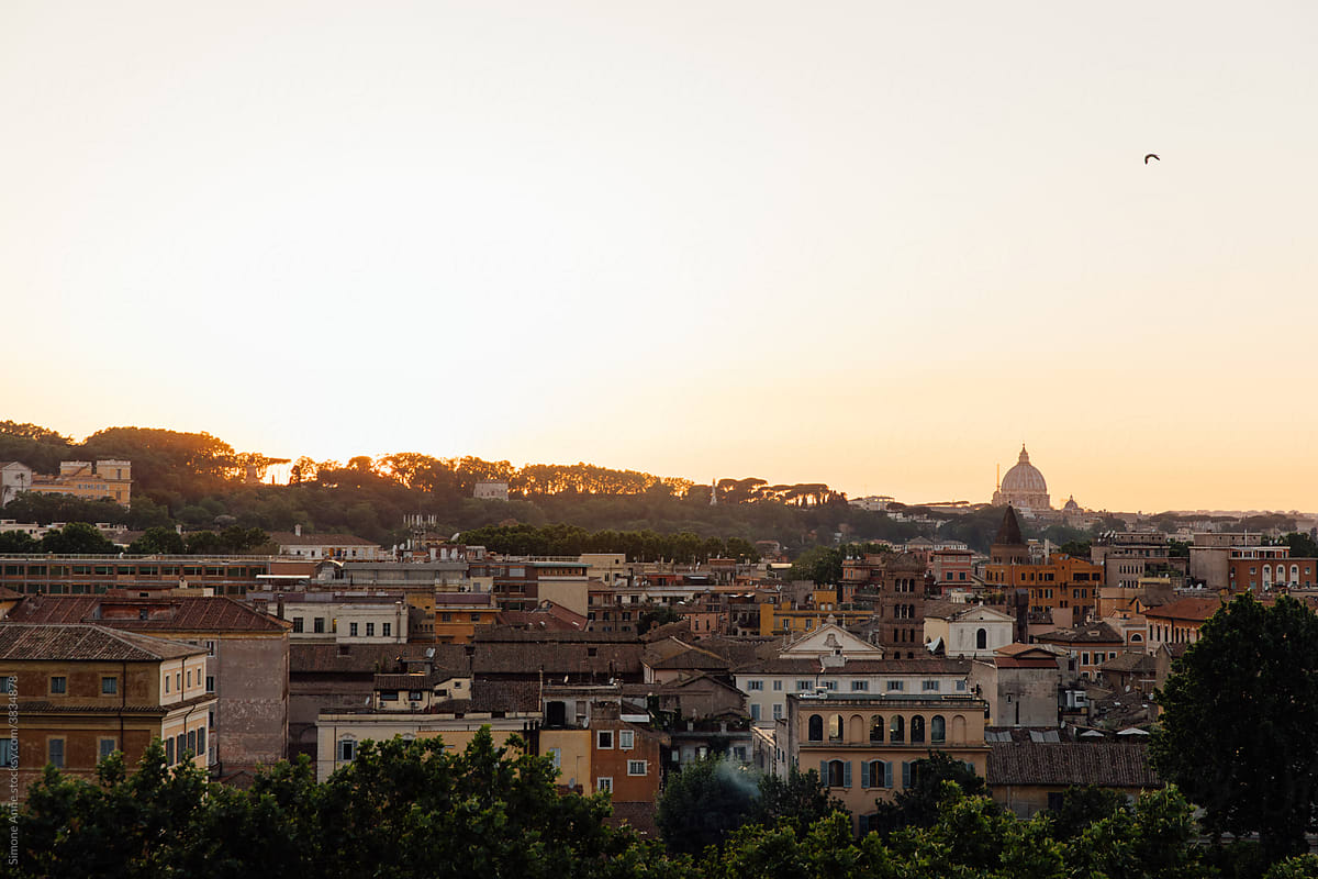 View of Rome at sunset, aerial