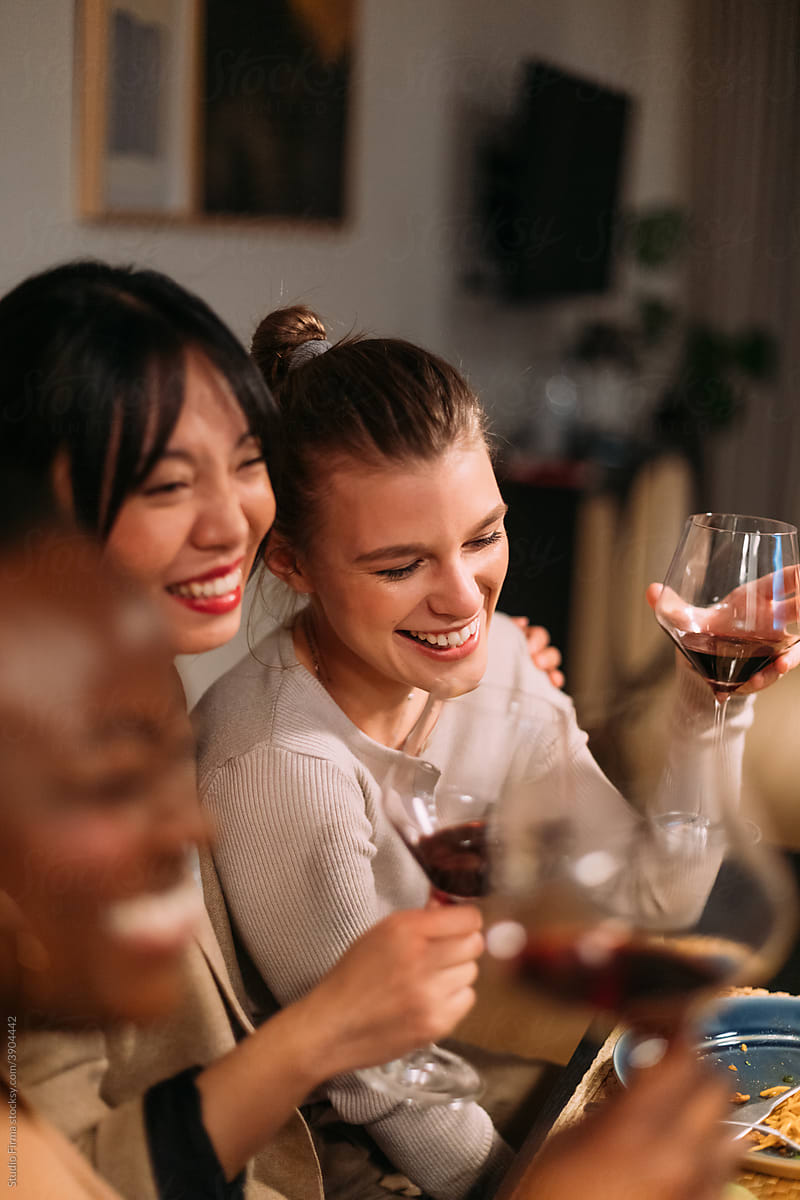 Girlfriends Drinking Wine