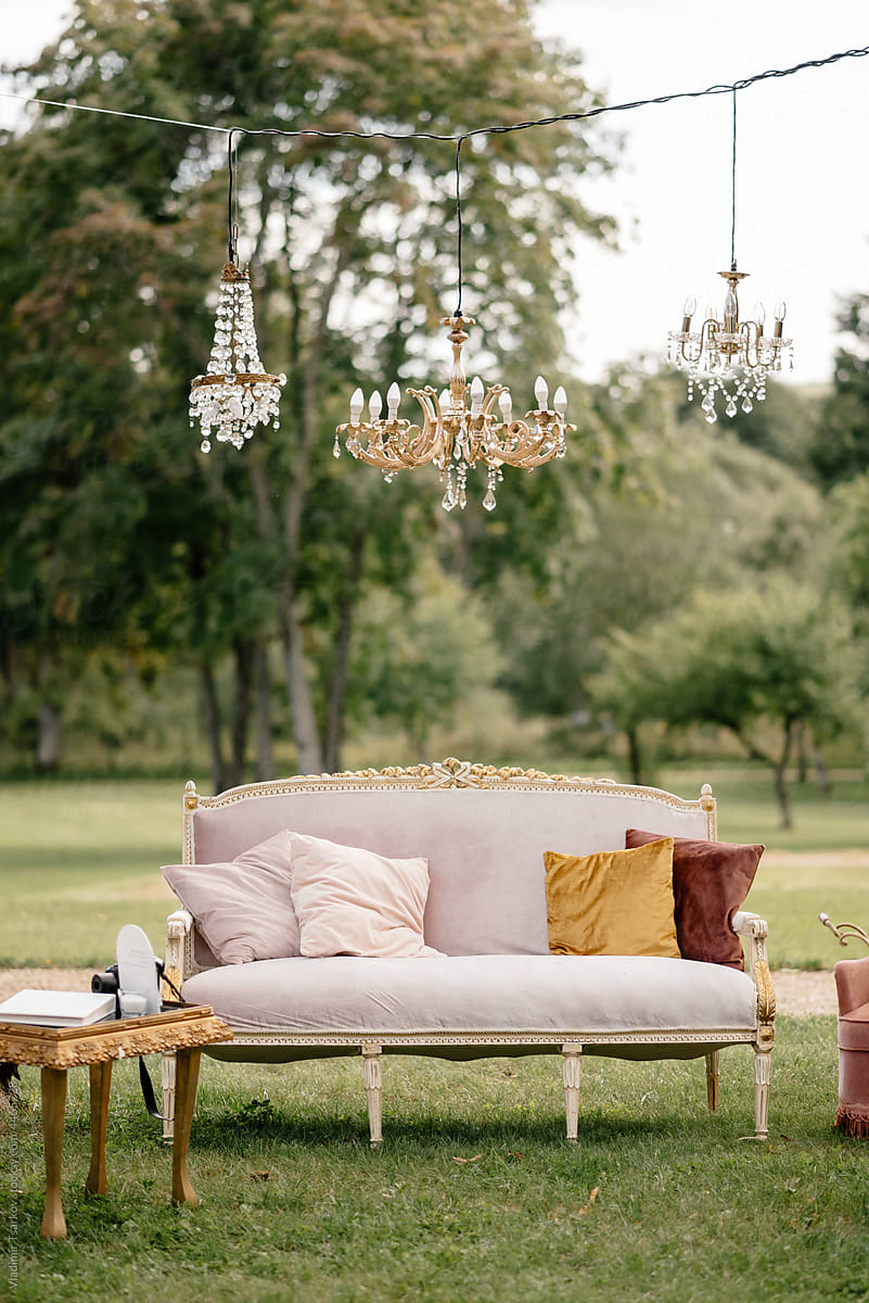 decorations in retro style at outdoor wedding party