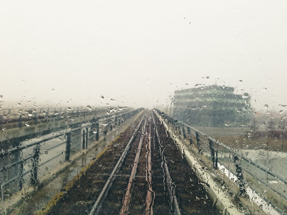 Train line in rain