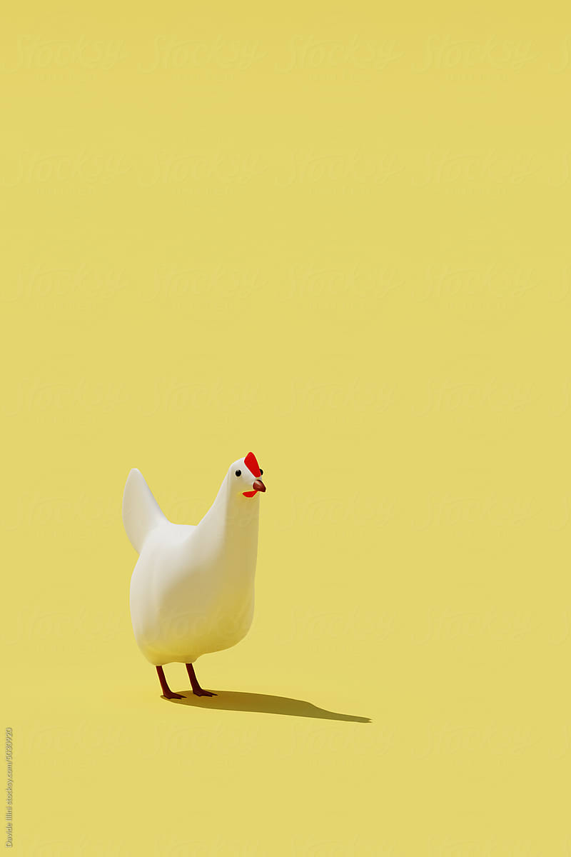 Chicken 3d illustration. Farming cartoon style illustration.