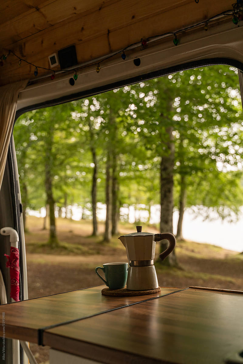 Coffee pot in camper van