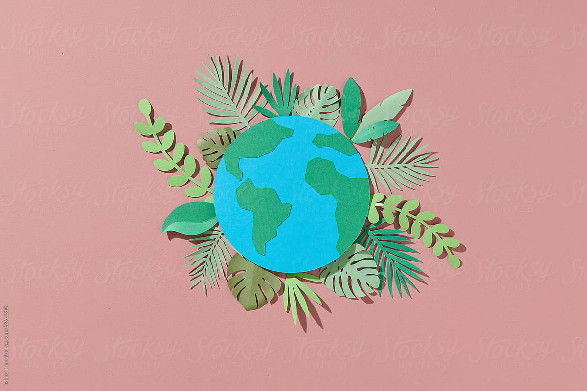 Paper cut illustration. Earth day concept. World environment