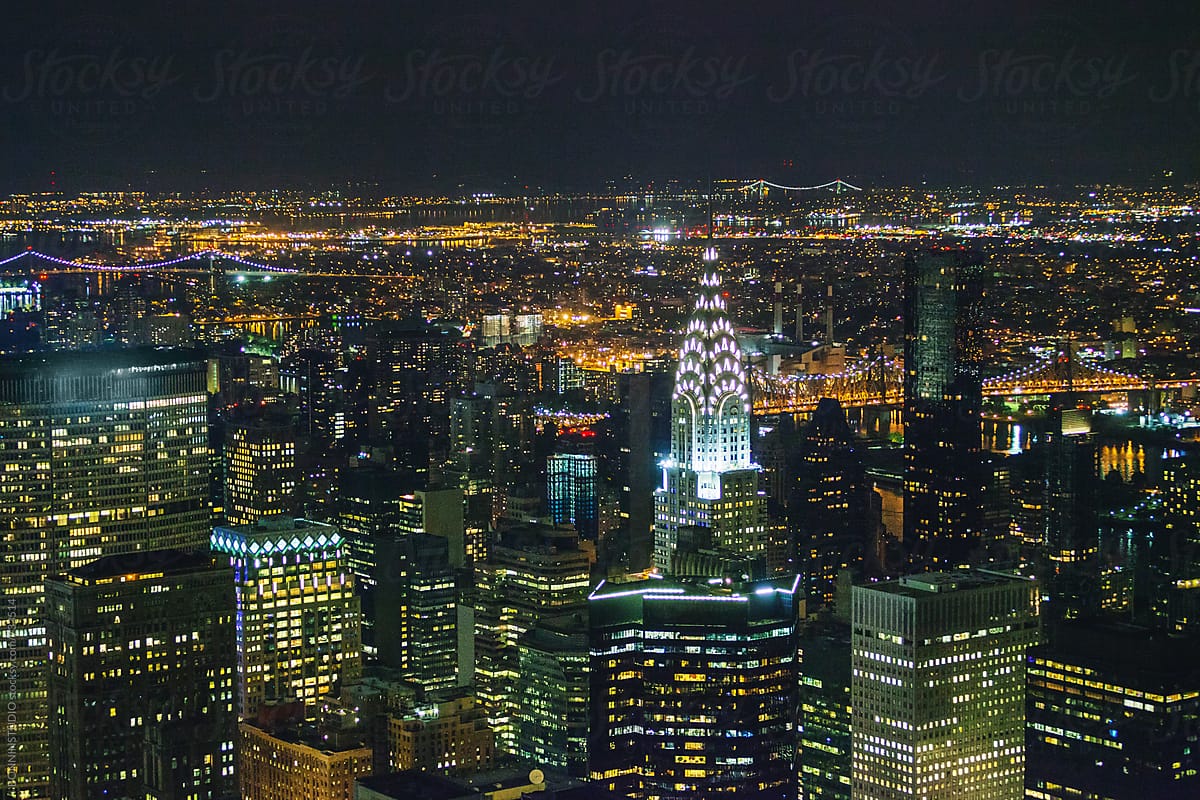 New York skyline at night from Empire State building.