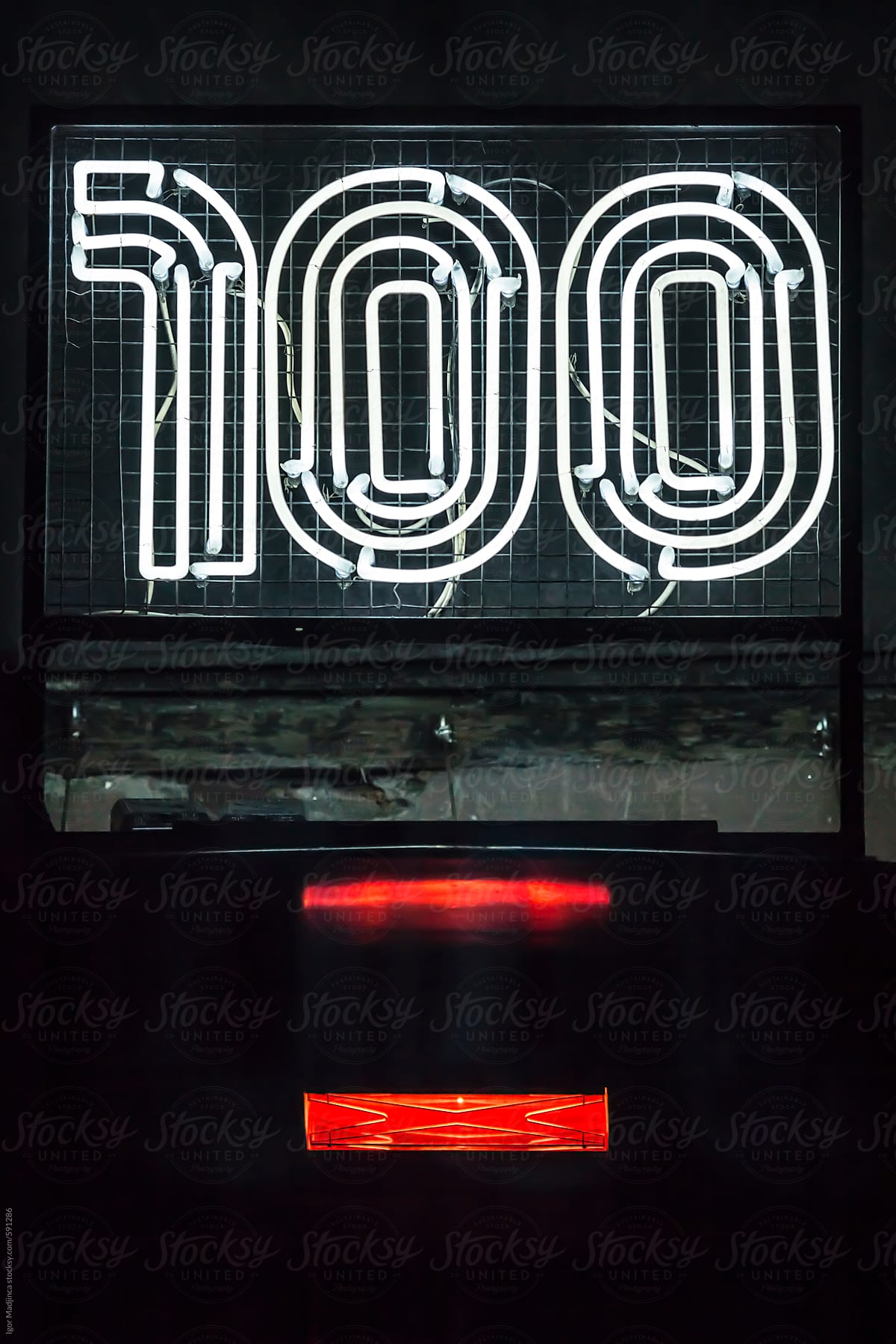 100, neon sign, vertically