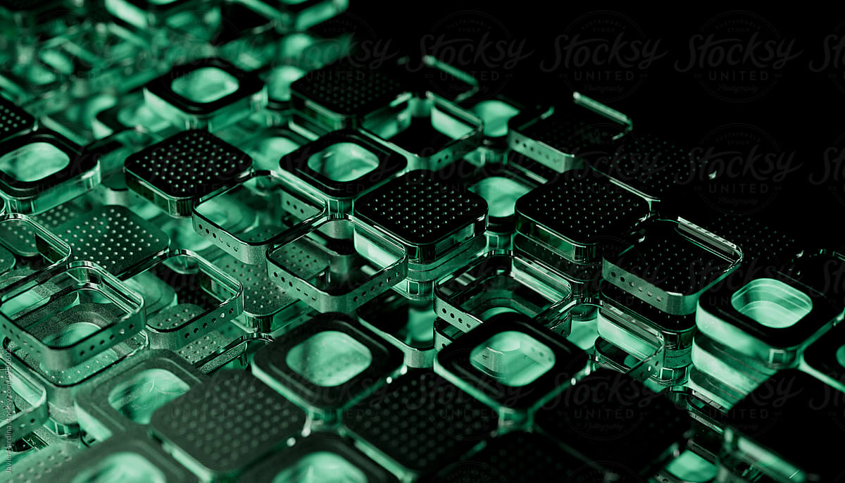 Abstract high-tech background with green square blocks