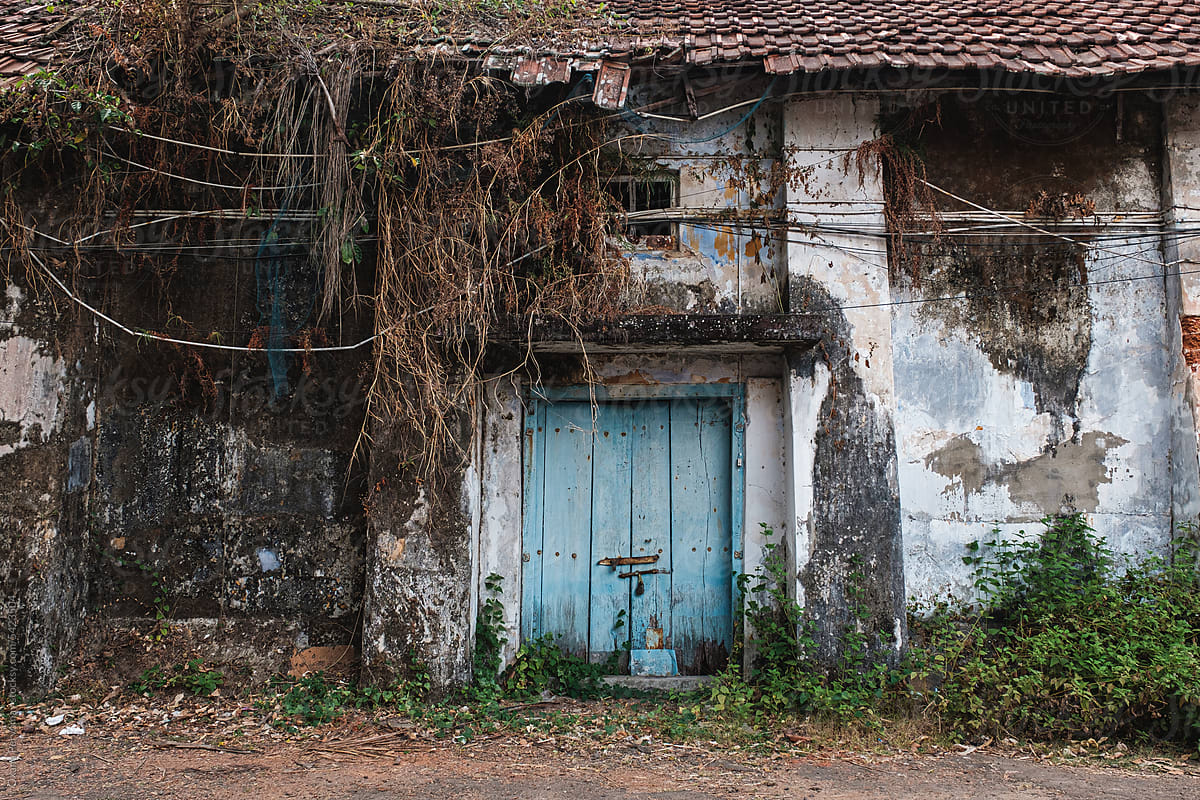 On old door of a rustic house in India.