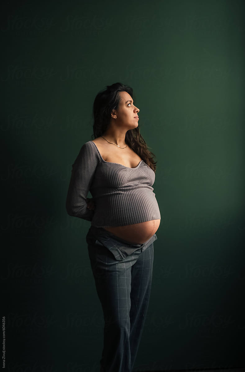 Beautiful Pregnant Woman Posing in Studio