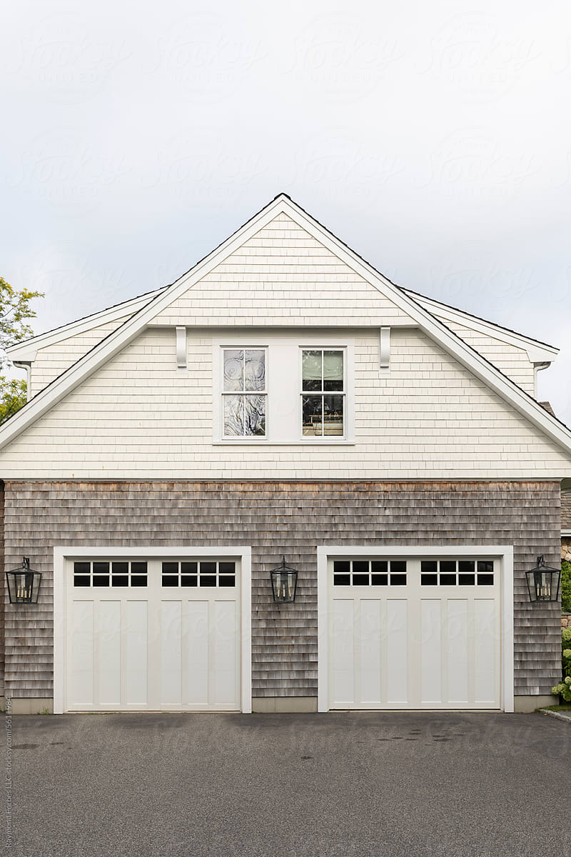 Garage Door Driveway at Contemporary Home outside