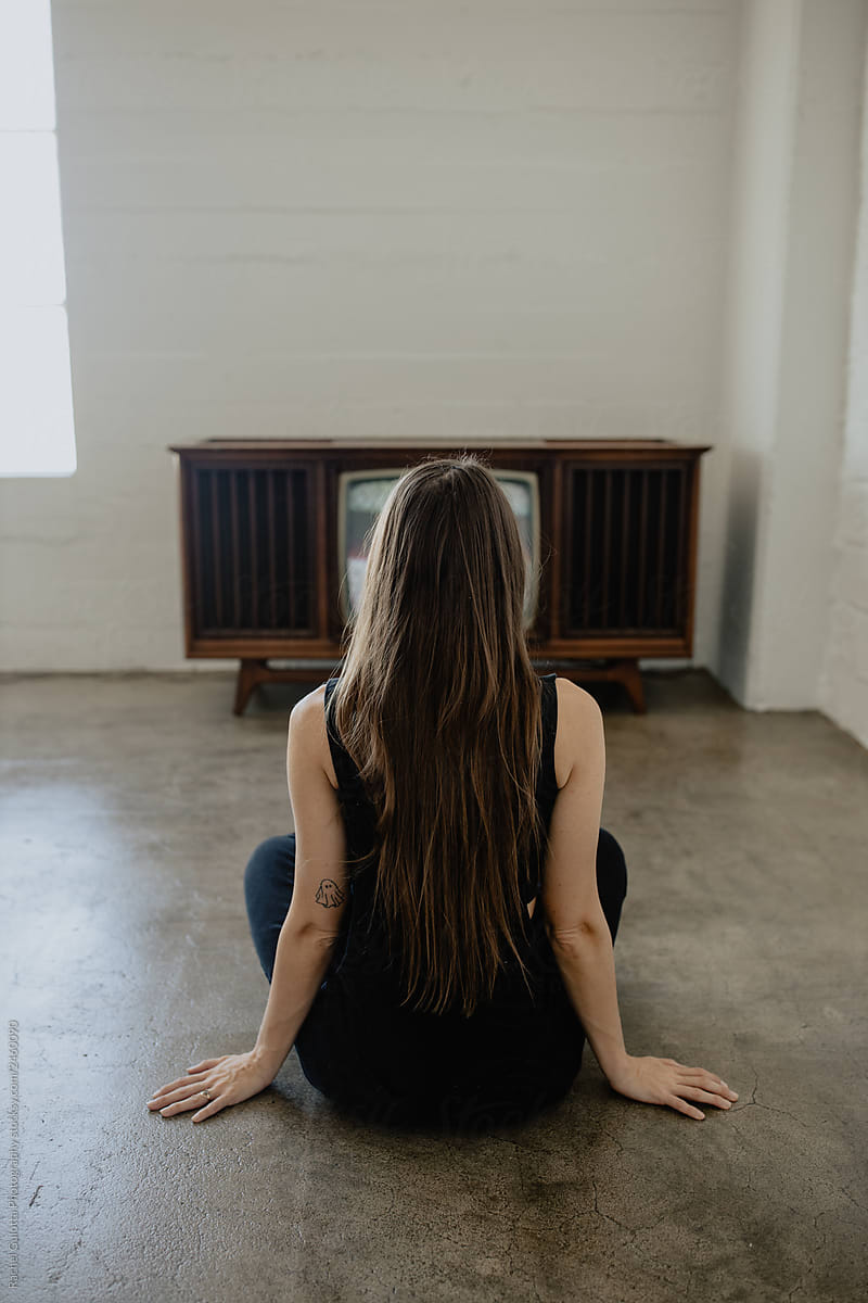 Girl watching Vintage TV