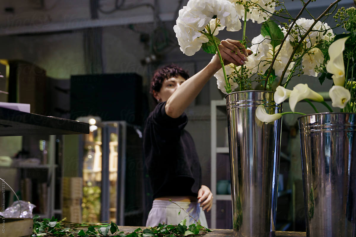 Florist collects a bouquet for sale