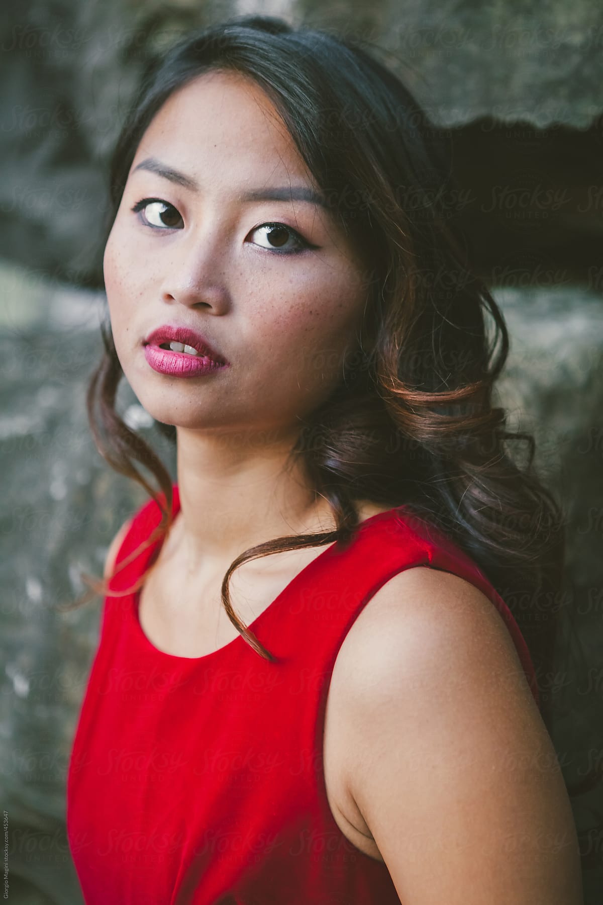 Young Asian Female Portrait, Red Dressed