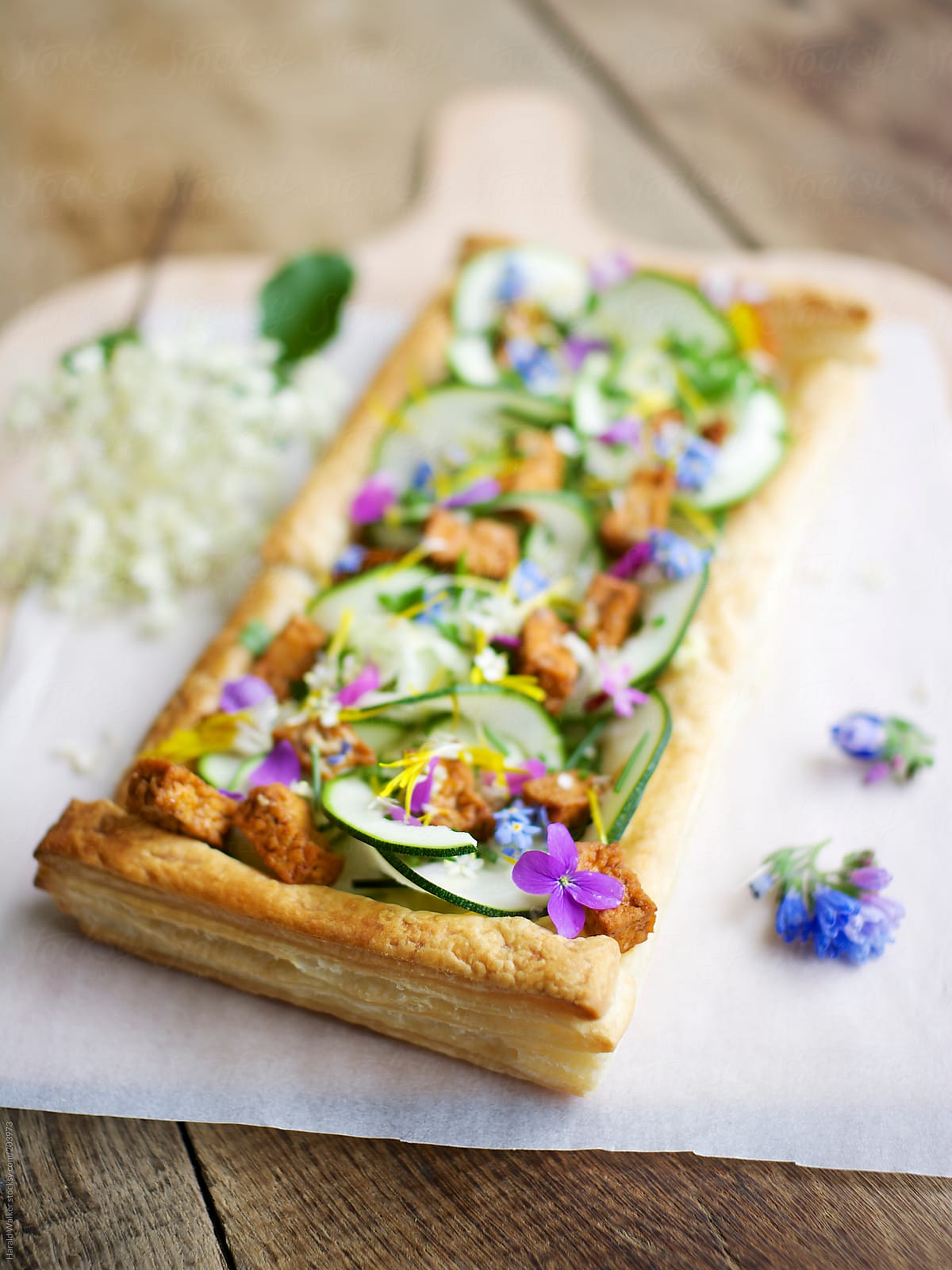Springtime Zucchini Tart with Edible Flower Garnish
