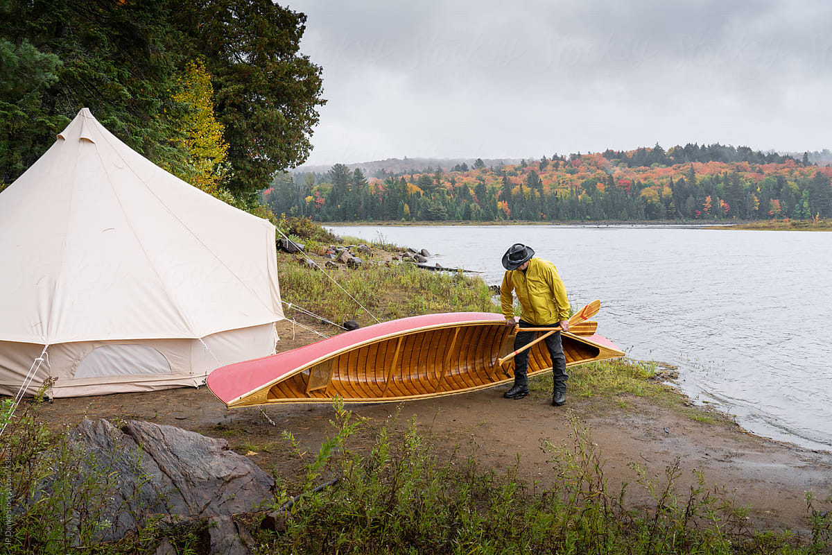 Autumn Campsite Canvas Tent Canoe Trip